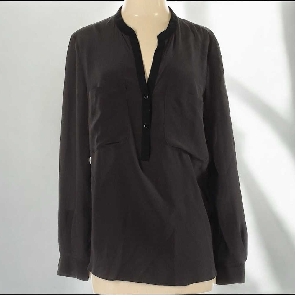 Reese + Riley 100% Silk Blouse in Charcoal | Size 1 - Picture 2 of 12